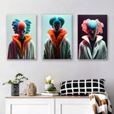 3D Effect Clown, Love Eyes, Pink Hair Clown Colorfull Set of 3 Piece Canvas Prints Wall Art Decor