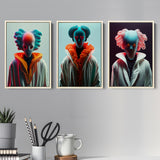 3D Effect Clown, Love Eyes, Pink Hair Clown Colorfull Set of 3 Piece Framed Canvas Prints Wall Art Decor