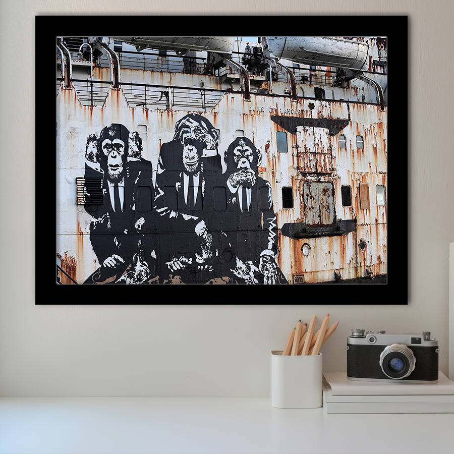 3 Wise Monkeys Banksy Framed Art Print Wall Decor - Painting Art, Framed Picture, Home Decor