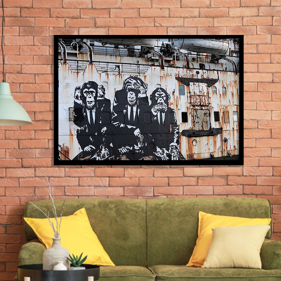 3 Wise Monkeys Banksy Framed Art Print Wall Decor - Painting Art, Framed Picture, Home Decor