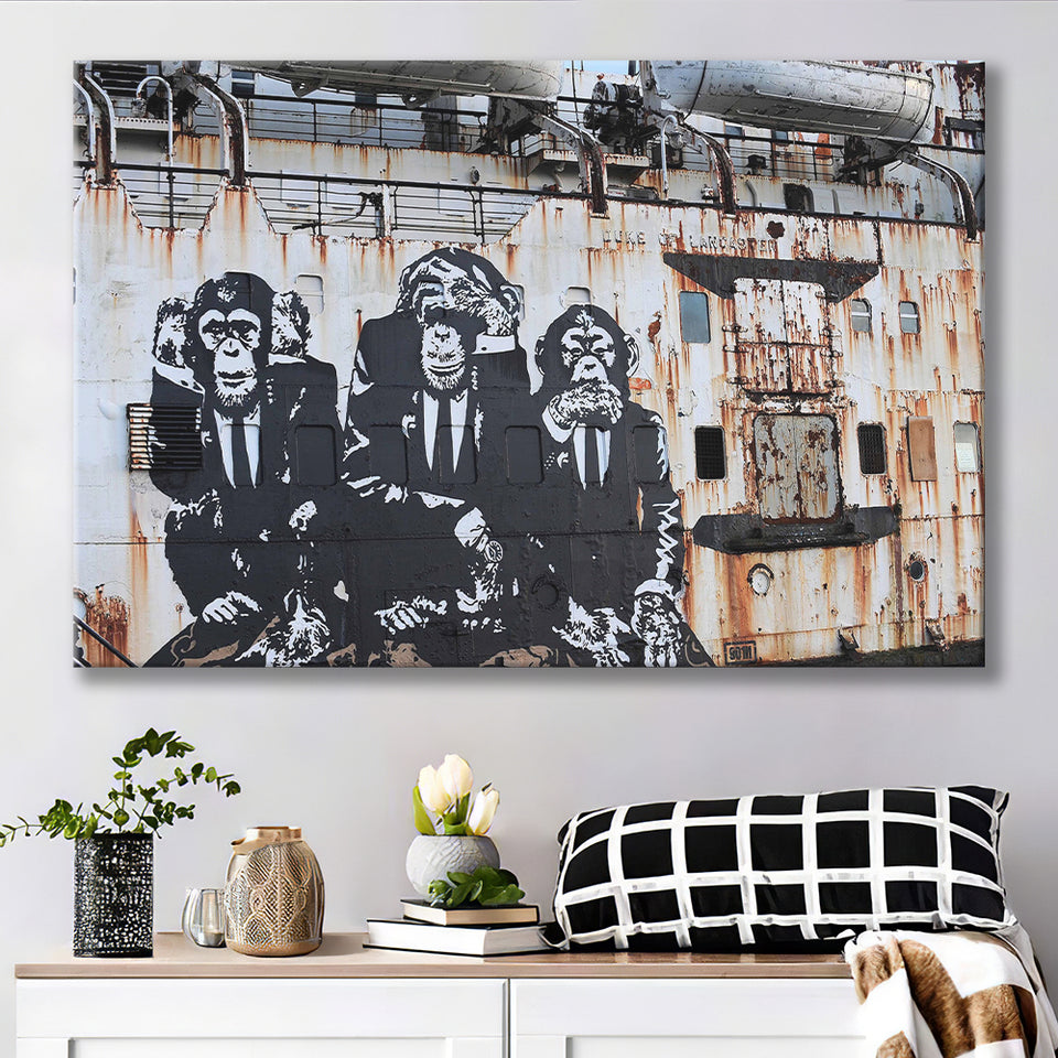 3 Wise Monkeys Banksy Canvas Prints Wall Art - Painting Canvas,Wall Decor,Art Print,Home Decor