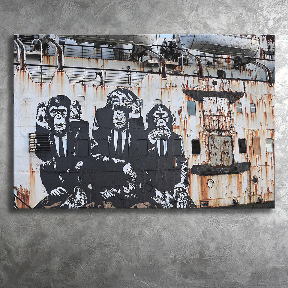 3 Wise Monkeys Banksy Canvas Prints Wall Art - Painting Canvas,Wall Decor,Art Print,Home Decor