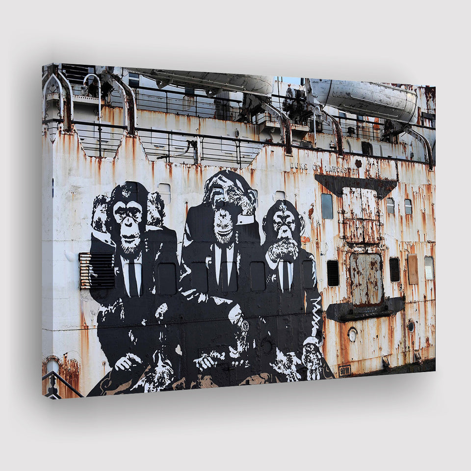 3 Wise Monkeys Banksy Canvas Prints Wall Art - Painting Canvas,Wall Decor,Art Print,Home Decor