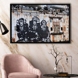 3 Wise Monkeys Banksy Framed Canvas Prints Wall Art - Painting Canvas,Framed Picture,Home Art Wall Decor