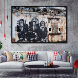 3 Wise Monkeys Banksy Framed Canvas Prints Wall Art - Painting Canvas,Framed Picture,Home Art Wall Decor