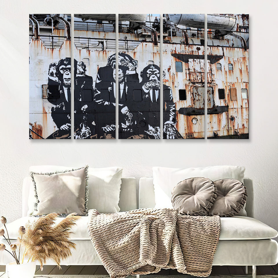 3 Wise Monkeys Banksy 5 Piece B Multi Panels Canvas Prints Wall Art - Painting Canvas,Wall Decor