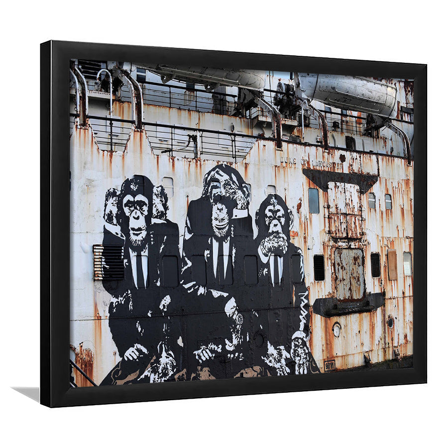 3 Wise Monkeys Banksy Framed Art Print Wall Decor - Painting Art, Framed Picture, Home Decor