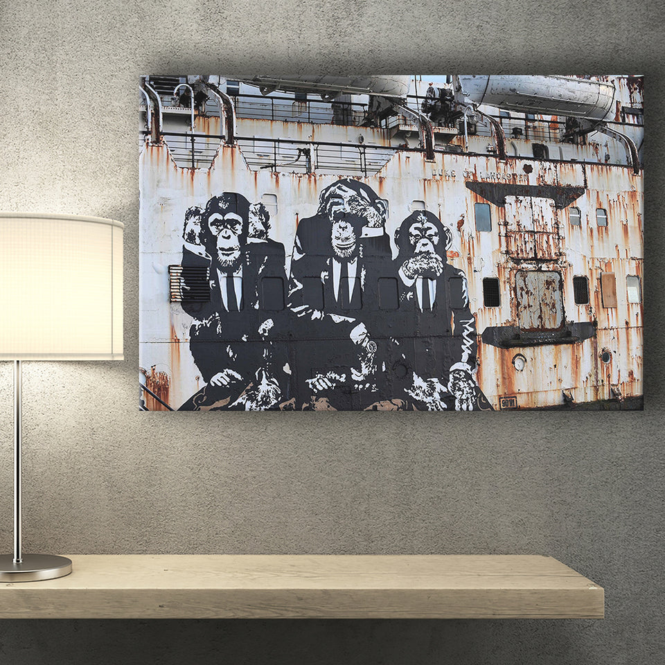 3 Wise Monkeys Banksy Canvas Prints Wall Art - Painting Canvas,Wall Decor,Art Print,Home Decor