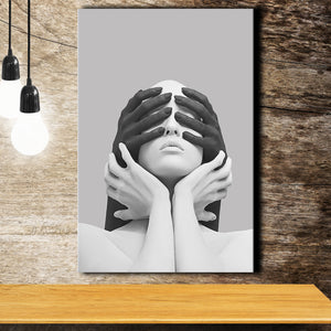 3D Effect Abstract White Woman Blindfolded By Black Hands V1 Canvas Prints Wall Art