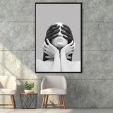 3D Effect Abstract White Woman Blindfolded By Black Hands V1 Framed Canvas Prints Wall Art Decor
