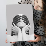 3D Effect Abstract White Woman Blindfolded By Black Hands V1 Canvas Prints Wall Art