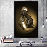 3d Effect Art The Hug Gold Framed Canvas Prints Wall Art - Painting Canvas, Wall Decor, Framed Art, Prints for Sale