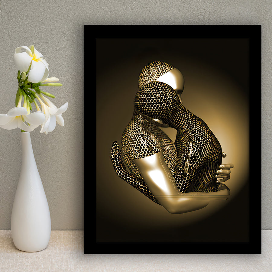 3d Effect Art The Hug Gold Framed Art Prints Wall Decor - Painting Prints, Wall Art, Home Decor, Prints for Sale