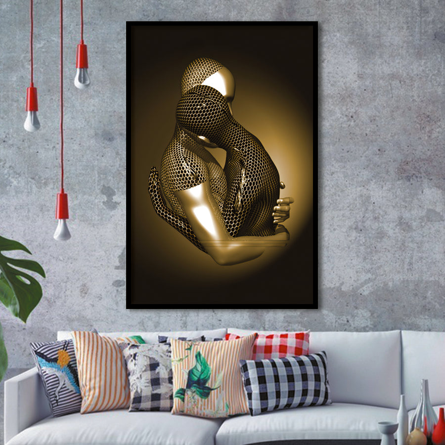 3d Effect Art The Hug Gold Framed Art Prints Wall Decor - Painting Prints, Wall Art, Home Decor, Prints for Sale