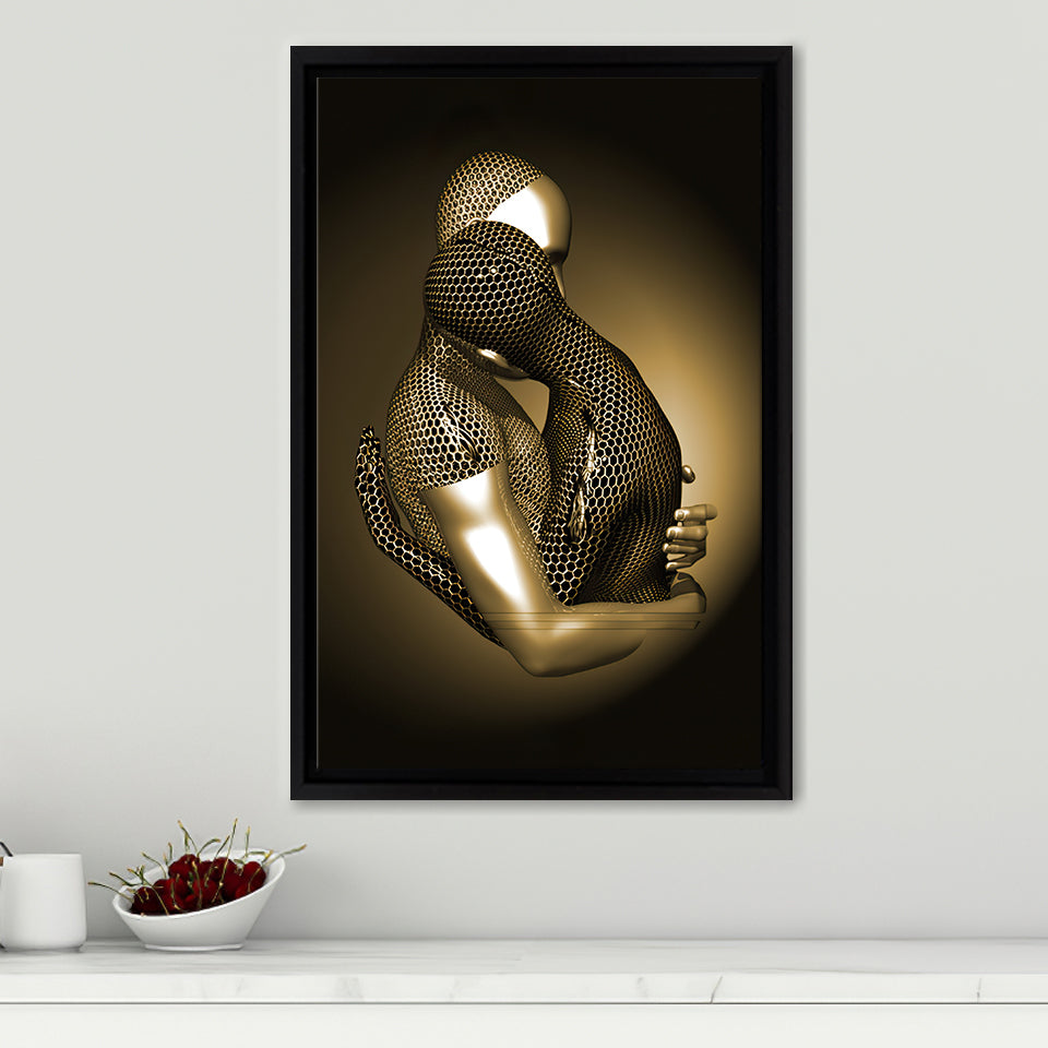 3d Effect Art The Hug Gold Framed Canvas Prints Wall Art - Painting Canvas, Wall Decor, Framed Art, Prints for Sale