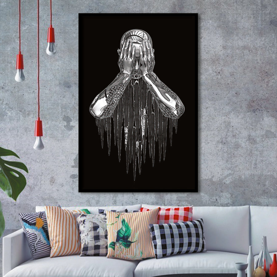 3D Effect Art Regret Man Silver Glitter Embroidered Framed Art Print Wall Decor - Painting Art,Framed Picture,Wall Art