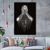 3D Effect Art Regret Man Silver Glitter Embroidered Framed Art Print Wall Decor - Painting Art,Framed Picture,Wall Art