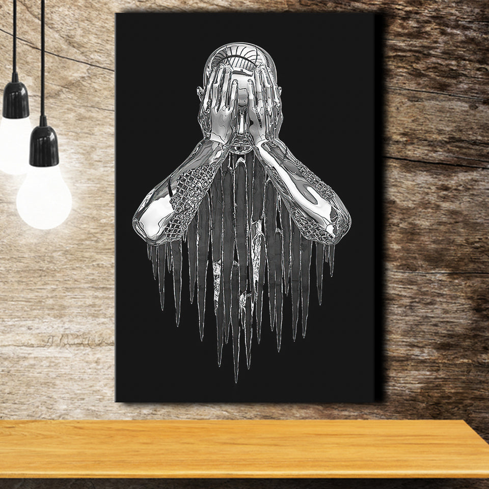 3D Effect Art Regret Man Silver Glitter Embroidered Canvas Prints Wall Art - Painting Canvas, Home Wall Decor, For Sale