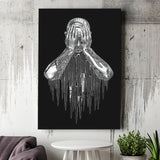 3D Effect Art Regret Man Silver Glitter Embroidered Canvas Prints Wall Art - Painting Canvas, Home Wall Decor, For Sale