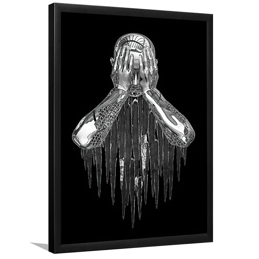 3D Effect Art Regret Man Silver Glitter Embroidered Framed Art Print Wall Decor - Painting Art,Framed Picture,Wall Art