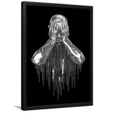 3D Effect Art Regret Man Silver Glitter Embroidered Framed Art Print Wall Decor - Painting Art,Framed Picture,Wall Art