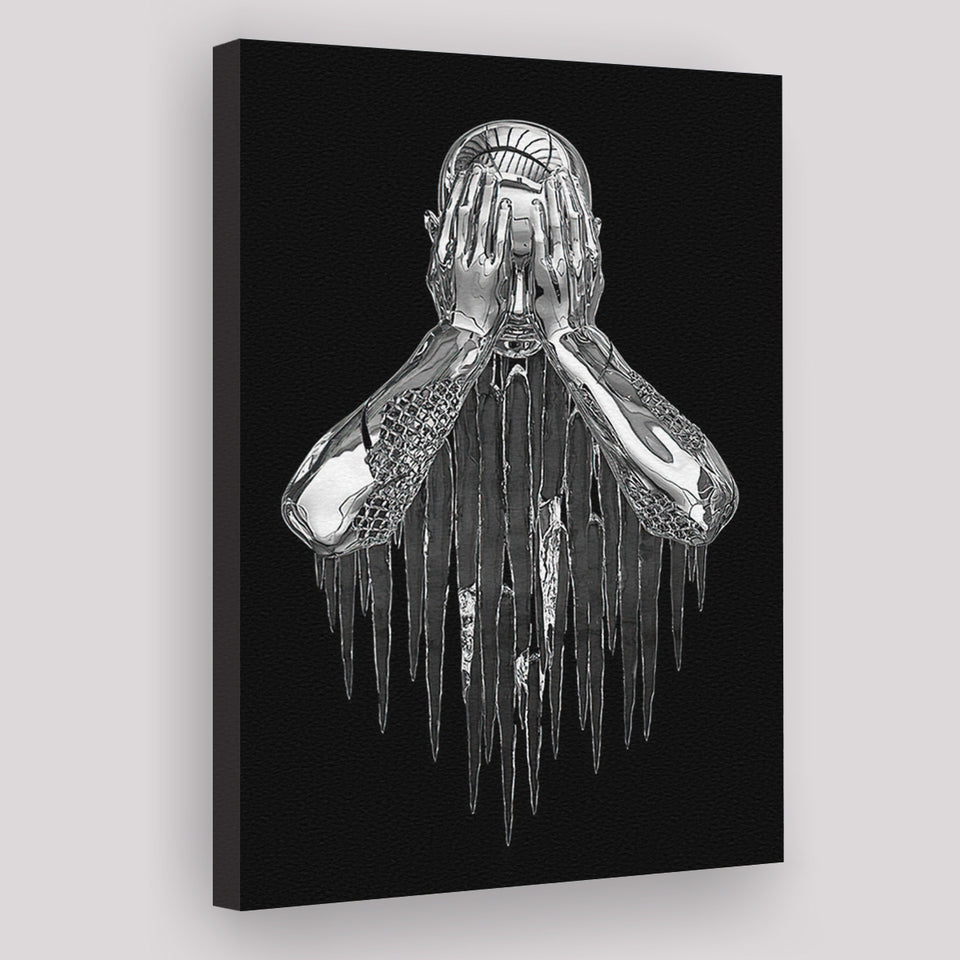 3D Effect Art Regret Man Silver Glitter Embroidered Canvas Prints Wall Art - Painting Canvas, Home Wall Decor, For Sale