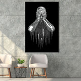 3D Effect Art Regret Man Silver Glitter Embroidered Framed Canvas Prints Wall Art - Painting Canvas,Floating Frame, Home Wall Decor