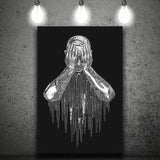 3D Effect Art Regret Man Silver Glitter Embroidered Canvas Prints Wall Art - Painting Canvas, Home Wall Decor, For Sale