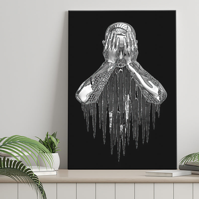 3D Effect Art Regret Man Silver Glitter Embroidered Canvas Prints Wall Art - Painting Canvas, Home Wall Decor, For Sale