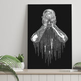 3D Effect Art Regret Man Silver Glitter Embroidered Canvas Prints Wall Art - Painting Canvas, Home Wall Decor, For Sale