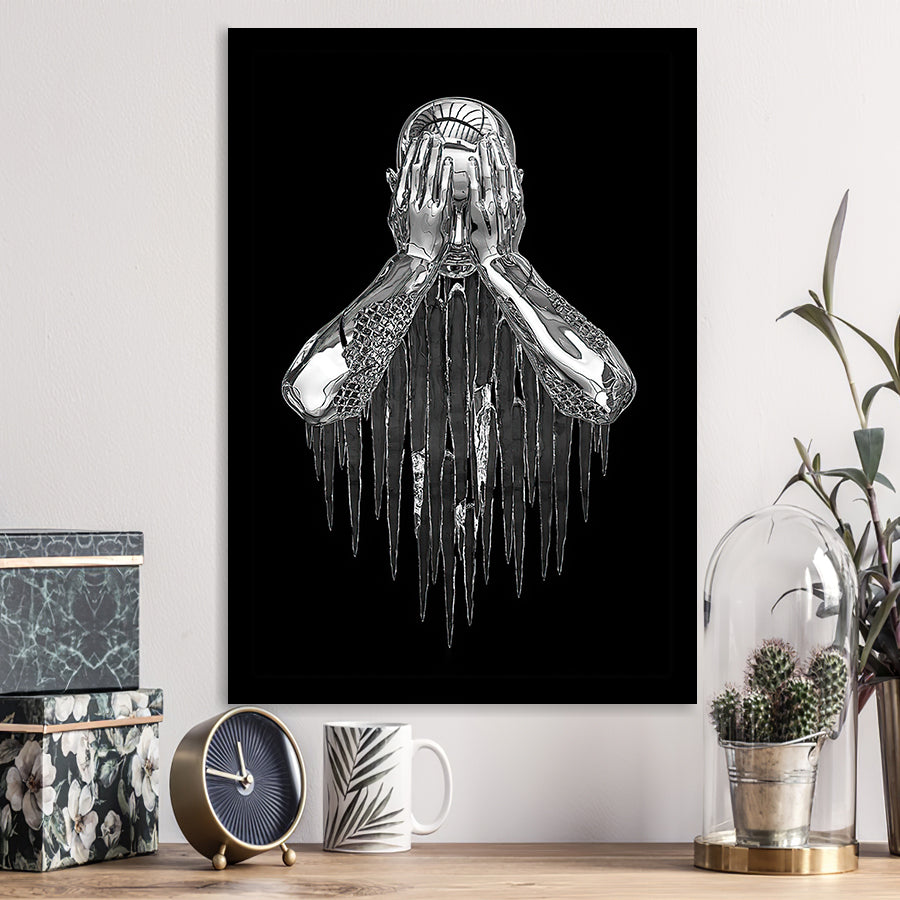 3D Effect Art Regret Man Silver Glitter Embroidered Framed Art Print Wall Decor - Painting Art,Framed Picture,Wall Art