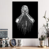 3D Effect Art Regret Man Silver Glitter Embroidered Framed Art Print Wall Decor - Painting Art,Framed Picture,Wall Art