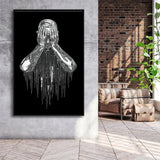3D Effect Art Regret Man Silver Glitter Embroidered Framed Canvas Prints Wall Art - Painting Canvas,Floating Frame, Home Wall Decor