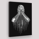 3D Effect Art Regret Man Silver Glitter Embroidered Canvas Prints Wall Art - Painting Canvas, Home Wall Decor, For Sale
