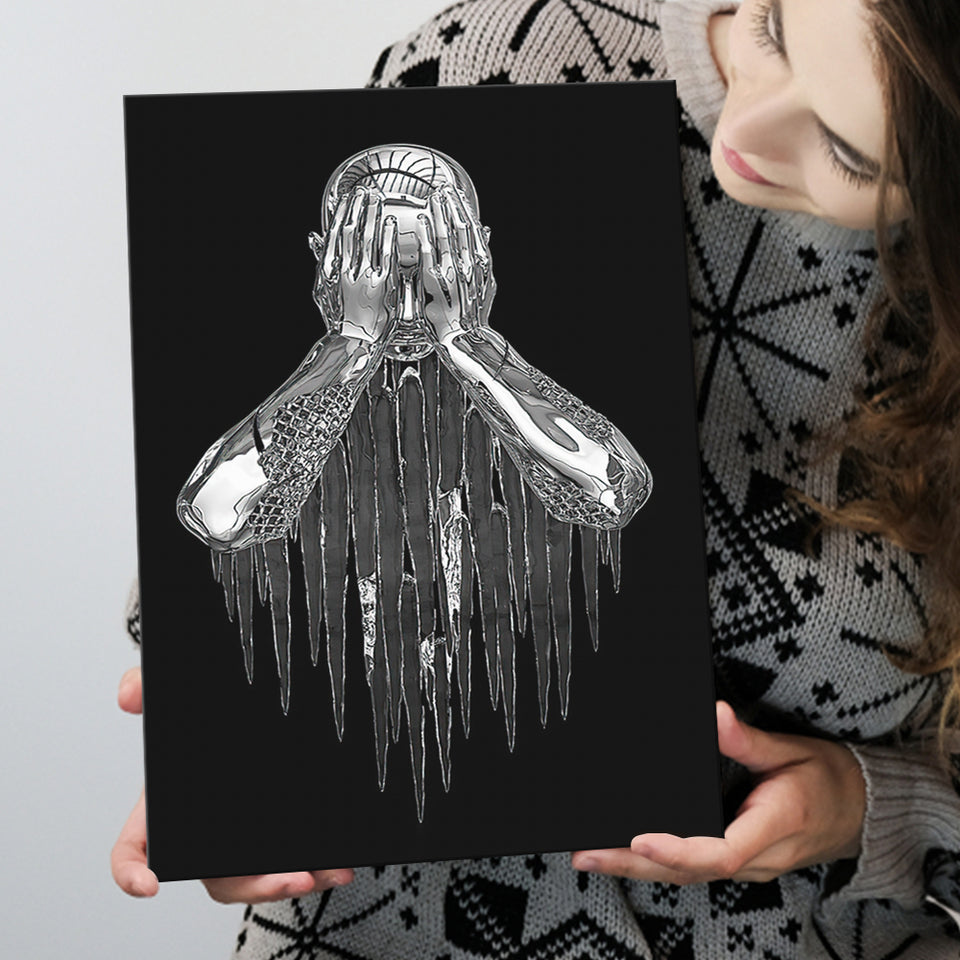 3D Effect Art Regret Man Silver Glitter Embroidered Canvas Prints Wall Art - Painting Canvas, Home Wall Decor, For Sale
