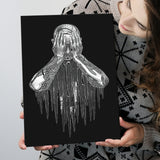 3D Effect Art Regret Man Silver Glitter Embroidered Canvas Prints Wall Art - Painting Canvas, Home Wall Decor, For Sale