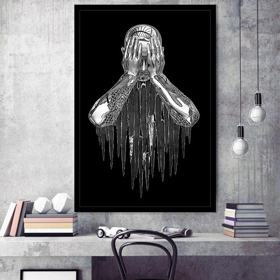 3D Effect Art Regret Man Silver Glitter Embroidered Framed Art Print Wall Decor - Painting Art,Framed Picture,Wall Art
