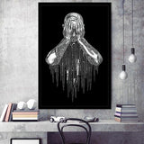 3D Effect Art Regret Man Silver Glitter Embroidered Framed Art Print Wall Decor - Painting Art,Framed Picture,Wall Art