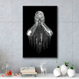 3D Effect Art Regret Man Silver Glitter Embroidered Framed Canvas Prints Wall Art - Painting Canvas,Floating Frame, Home Wall Decor