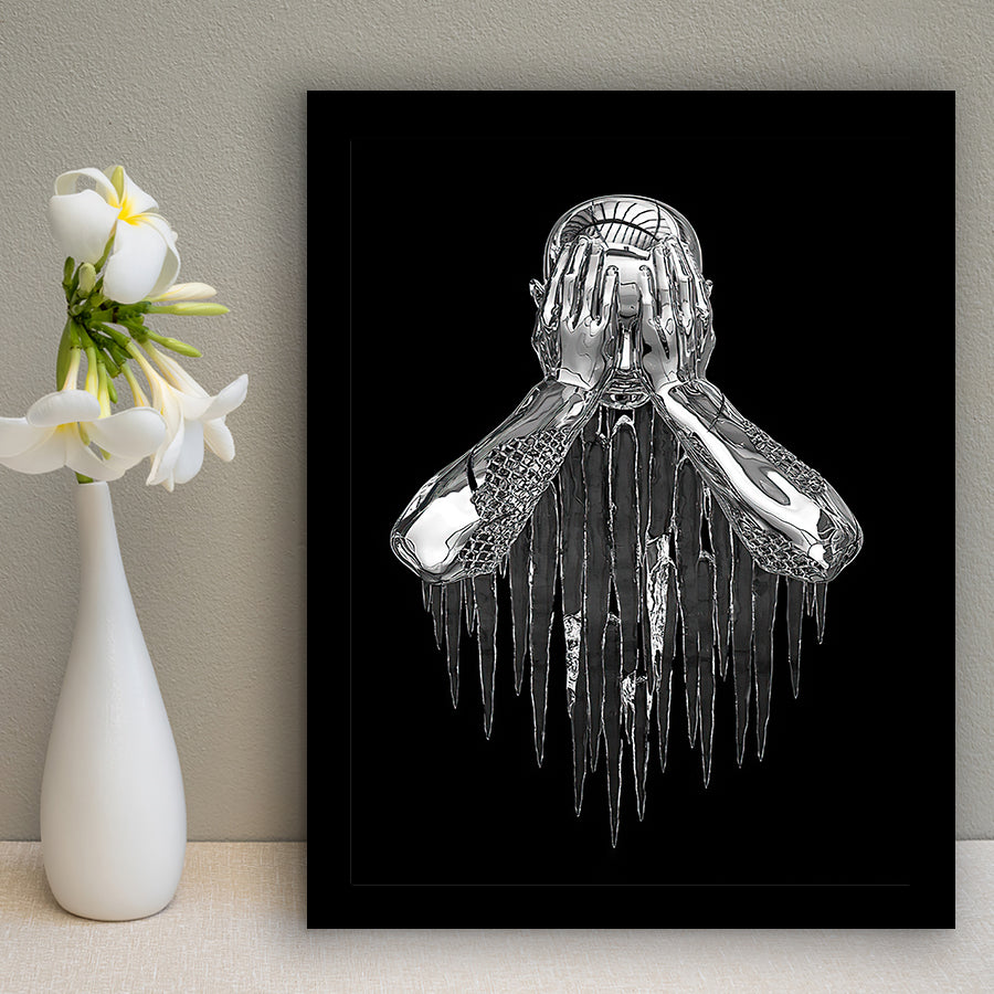 3D Effect Art Regret Man Silver Glitter Embroidered Framed Art Print Wall Decor - Painting Art,Framed Picture,Wall Art