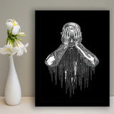 3D Effect Art Regret Man Silver Glitter Embroidered Framed Art Print Wall Decor - Painting Art,Framed Picture,Wall Art