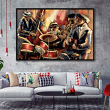 Music wall art Jazz Club Musical instruments Painting Framed Canvas Prints Wall Art - Painting Prints, Wall Decor, Floating Frame