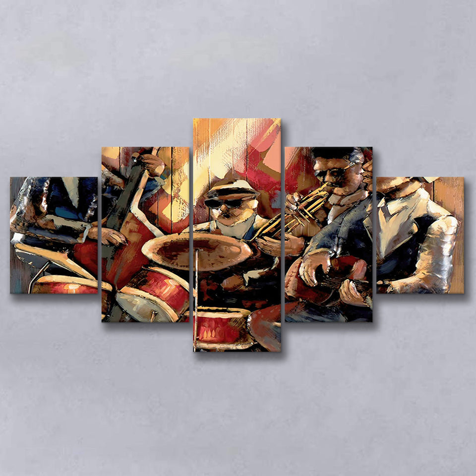 Music wall art Jazz Club Musical instruments Painting 5 Piece Canvas Prints Wall Art - Painting Prints, Wall Decor,Multi Panel