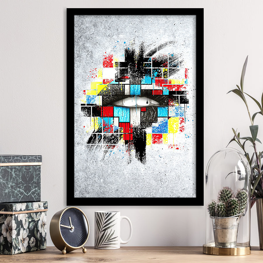 Abstract Colorful Lips Framed Art Print Wall Decor - Painting Art, Wall Art, Framed Picture, Black Frame