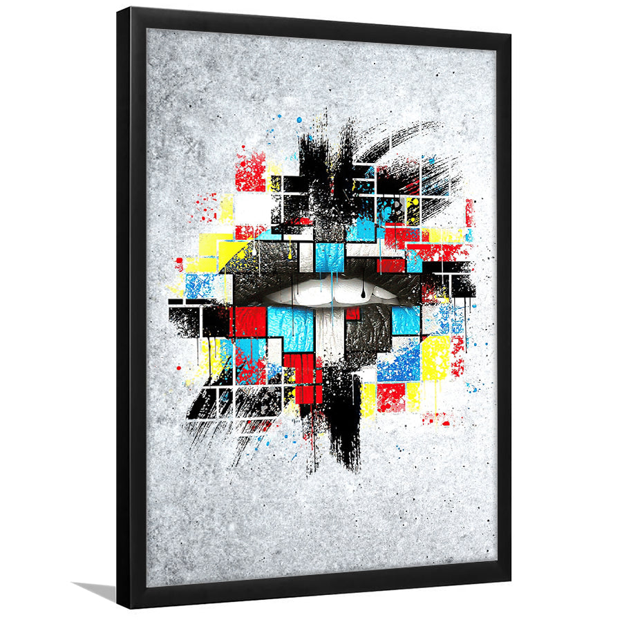 Abstract Colorful Lips Framed Art Print Wall Decor - Painting Art, Wall Art, Framed Picture, Black Frame