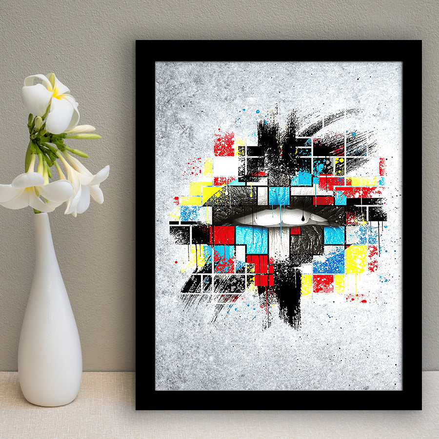 Abstract Colorful Lips Framed Art Print Wall Decor - Painting Art, Wall Art, Framed Picture, Black Frame