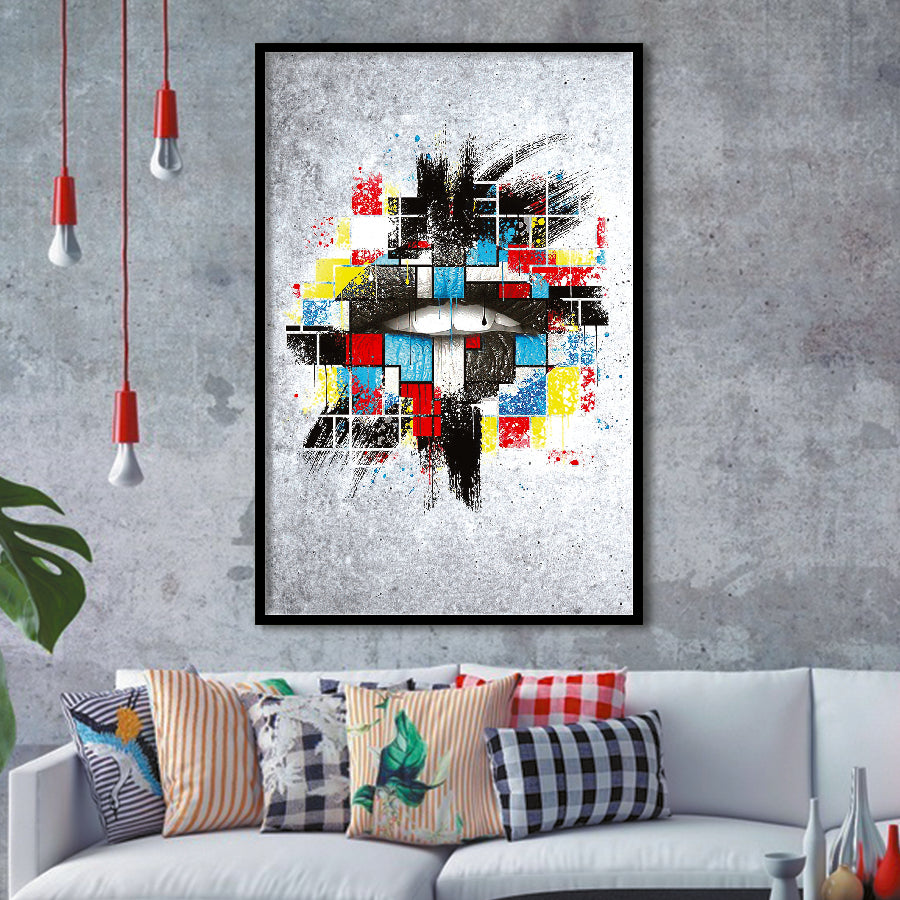 Abstract Colorful Lips Framed Art Print Wall Decor - Painting Art, Wall Art, Framed Picture, Black Frame