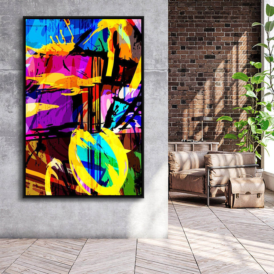Abstract Purple Yellow  Blue Framed Canvas Prints Wall Art Home Decor - Painting Canvas,Black Frame, Ready to hang