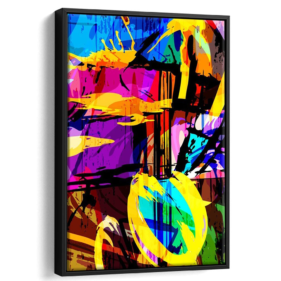 Abstract Purple Yellow  Blue Framed Canvas Prints Wall Art Home Decor - Painting Canvas,Black Frame, Ready to hang
