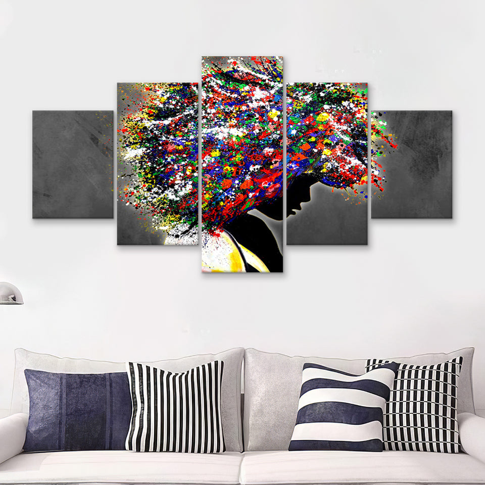 African American Girl Portraits Canvas 5 Pieces Prints Wall Art Decor - Painting Canvas, Multi Panels, Canvas Print
